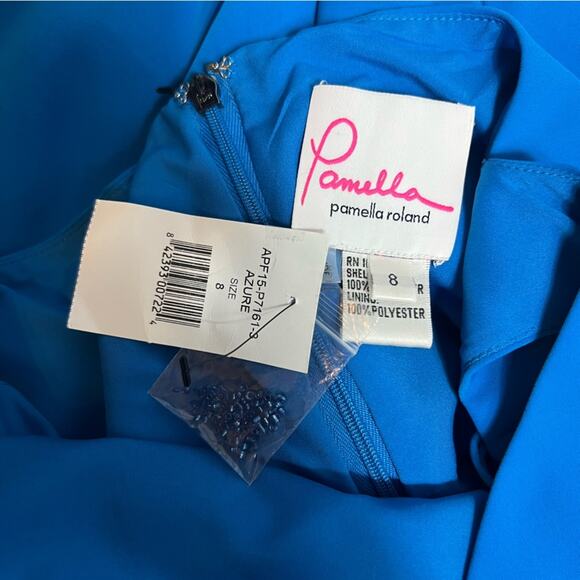 NWT Pamela Pamela Roland Azure beaded asymmetrical dress Sz 8 - Picture 3 of 8
